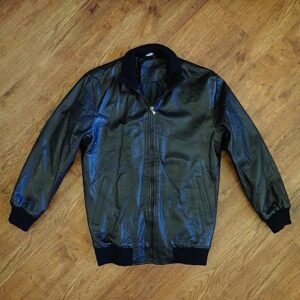 Size 12/14 Vera Pelle Black Leather Lumbar Jacket NOS