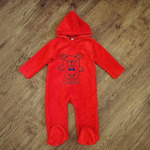 Size 1 Mango 'Cuddles' Red Coral Fleece Hooded Sleepsuit EUC - Image 2