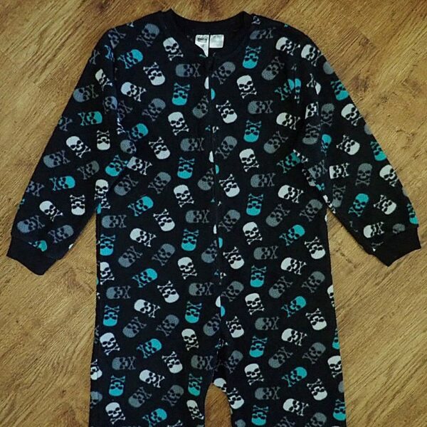 Size 10 Neon 'Skull & Crossbones' Polar Fleece Sleepsuit EUC