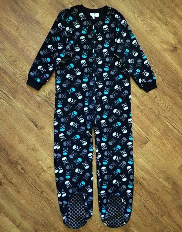 Size 10 Neon 'Skull & Crossbones' Polar Fleece Sleepsuit EUC - Image 2