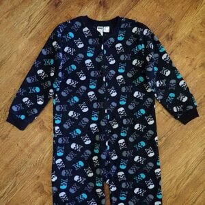 Size 10 Neon 'Skull & Crossbones' Polar Fleece Sleepsuit EUC
