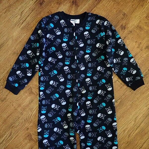 Size 10 Neon 'Skull & Crossbones' Polar Fleece Sleepsuit EUC