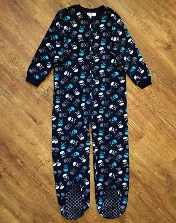 Size 10 Neon 'Skull & Crossbones' Polar Fleece Sleepsuit EUC - Image 2