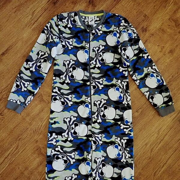 Size 14 Tilt Coral Fleece 'Skull & Crossbones' Sleepsuit EUC