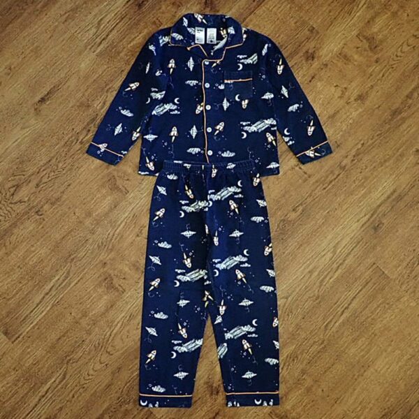 Size 6 Anko Navy 'Spaceship' Flannelette Pyjamas EUC - Image 2