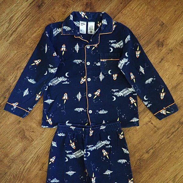 Size 6 Anko Navy 'Spaceship' Flannelette Pyjamas EUC