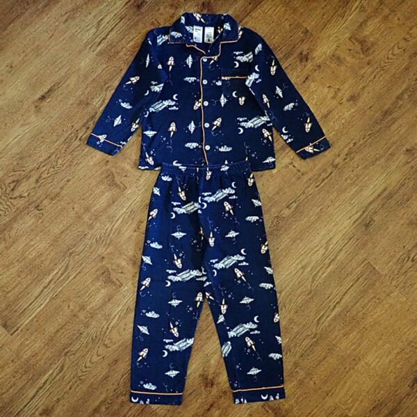 Size 6 Anko Navy 'Spaceship' Flannelette Pyjamas EUC - Image 2