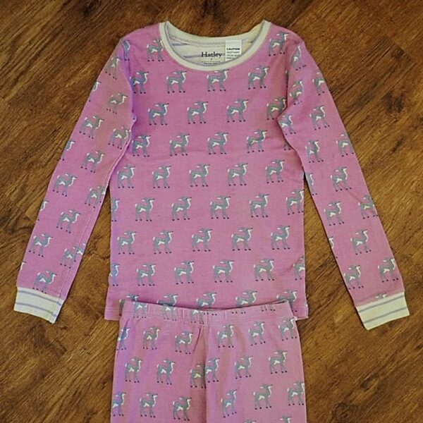 Size 7 Lilac Stretch Cotton 'Deer' Pyjamas by Hatley EUC