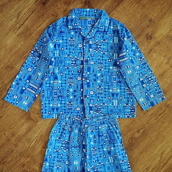 Size 8 Lily & Dan Blue 'Robot' Flannelette Pyjamas EUC