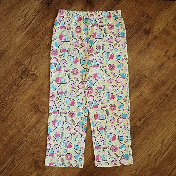 Size 8 Neon 'Donuts & Soda Pop' Yellow Pyjama Pants EUC