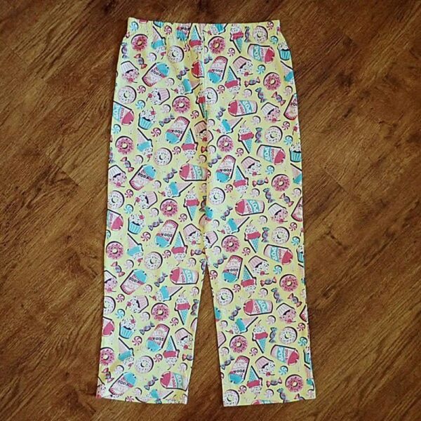 Size 8 Neon 'Donuts & Soda Pop' Yellow Pyjama Pants EUC - Image 2