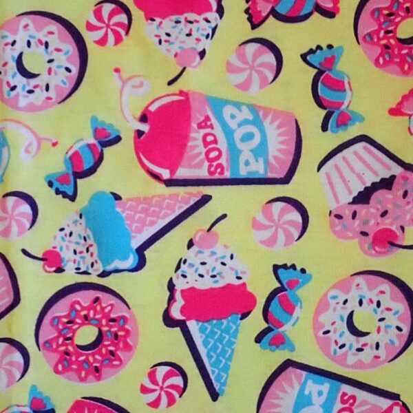Size 8 Neon 'Donuts & Soda Pop' Yellow Pyjama Pants EUC - Image 3