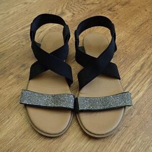 EU37 / UK4 / 23cm Black Elasticated Sandals EUC