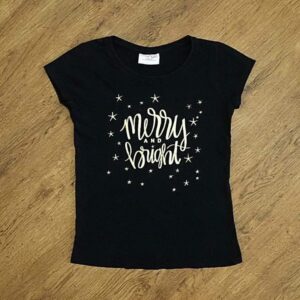 Size 10 Mango 'Merry and Bright' Black Christmas Tee NWOT