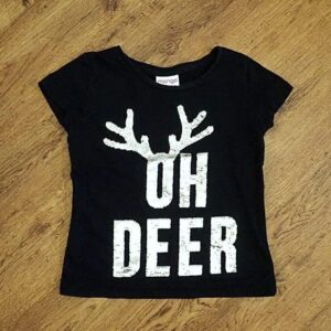 Size 14 Mango 'Oh Deer' Sequined Black Christmas Tee EUC