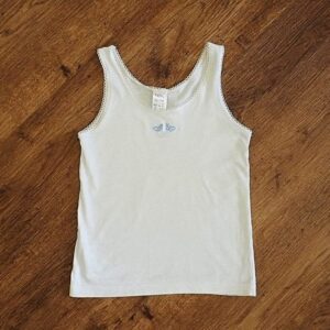 Size 4/6 Now White Singlet with Embroidered Blue Butterflies EUC