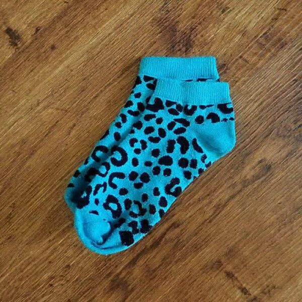 Size 09/012 (4/6yrs) Aqua & Black Leopard Print Ankle Socks GUC