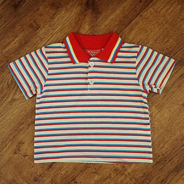 Size 1 Cars Multicoloured Block-Striped Polo Shirt EUC