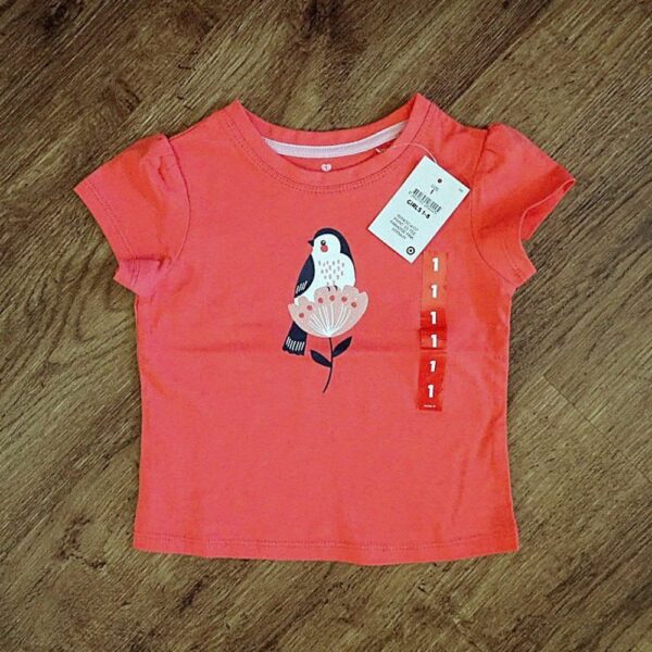 Size 1 Target 'Bird and Flower' Vermilion-Coloured Tee NWT