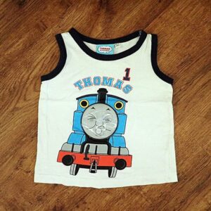 Size 1 Thomas & Friends 'Laughing Thomas' White Tank Top EUC
