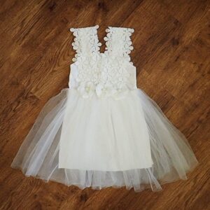 Size 2 White Dress with Lace Bodice by Baby Show EUC
