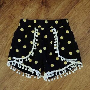 Size 3/4 Black Shorts with Gold Polka Dots & Pompom Fringing EUC