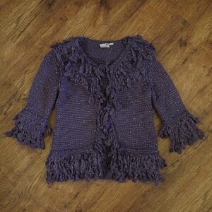 Size 3/4 Ladybird Heavyweight Purple Lurex Cardigan EUC