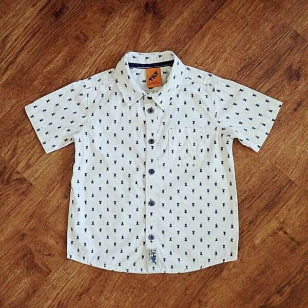 Size 3 Tilt White & Navy Patterned Short Sleeve Shirt EUC