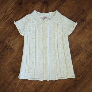 Size 4 H&T Full-Length Cream Short Sleeve Cardigan EUC