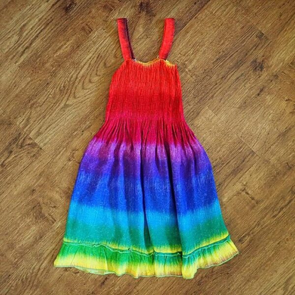Size 3/4 'Colours of the Rainbow' Smocked Baby Doll Dress EUC