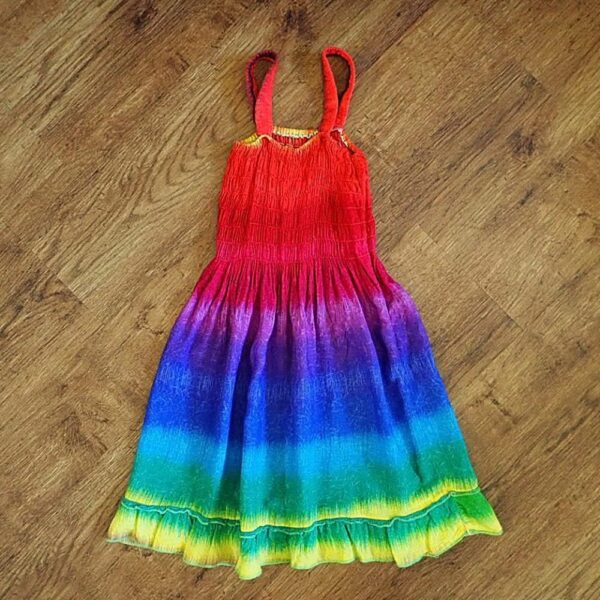 Size 3/4 'Colours of the Rainbow' Smocked Baby Doll Dress EUC - Image 2