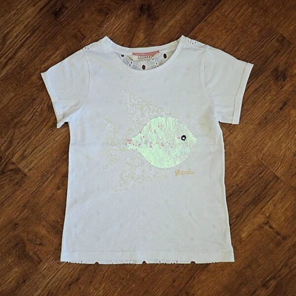 Size 3/4 Ghanda Multicoloured Sequined Fish Tee EUC