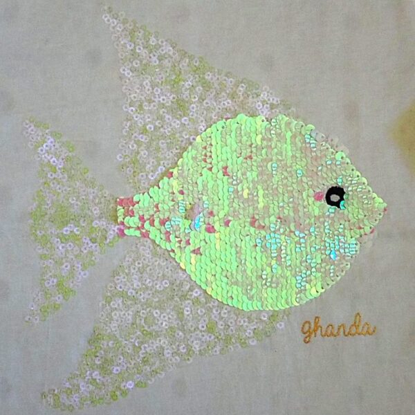 Size 3/4 Ghanda Multicoloured Sequined Fish Tee EUC - Image 3