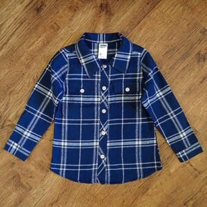 Size 3 Anko Navy & White Plaid Long Sleeve Shirt NOS