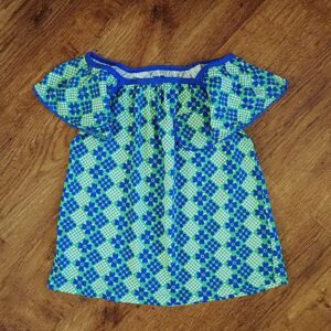 Size 3 Cotton On Kids Blue & Green Peasant Top EUC