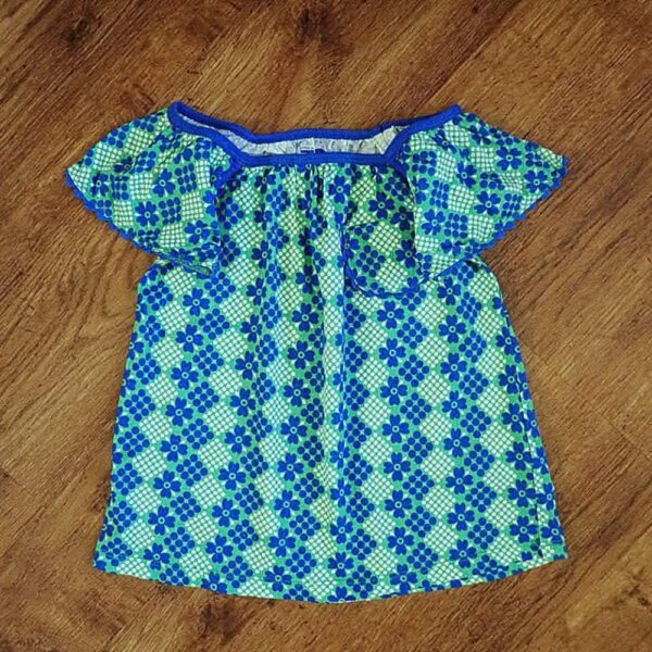Size 3 Cotton On Kids Blue & Green Peasant Top EUC