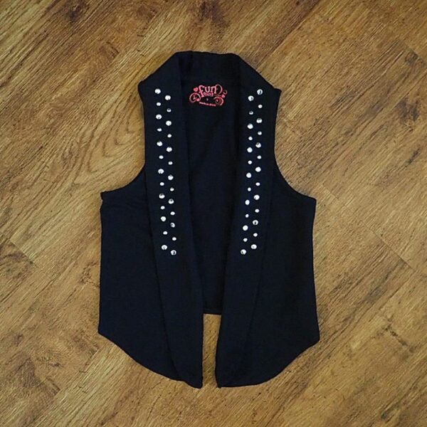 Size 3 Fun Spirit Multi-Chrome-Studded Black Cotton Vest EUC