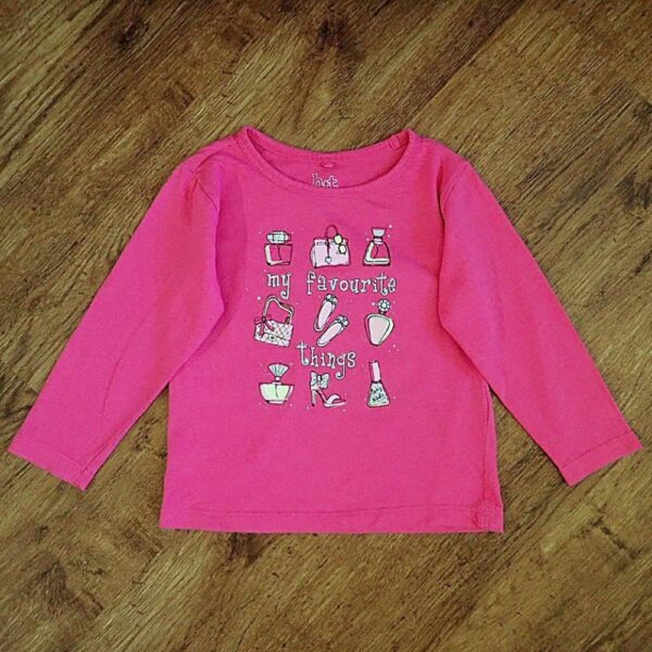 Size 3 H&T 'My Favourite Things' Hot Pink Long Sleeve Tee NOS