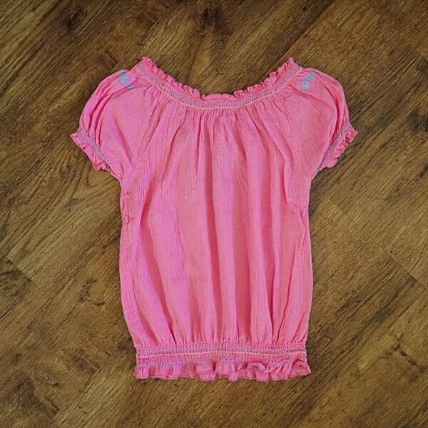 Size 3 Kids Stuff Aqua & Pink Embroidered Peasant Top EUC - Image 2