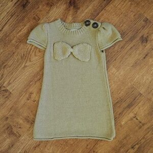 Size 3 Kids Stuff 'Big Feature Bow' Knitted Khaki Dress EUC