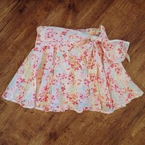 Size 3 Origami Chiffon Floral Skirt with Fixed Sash EUC