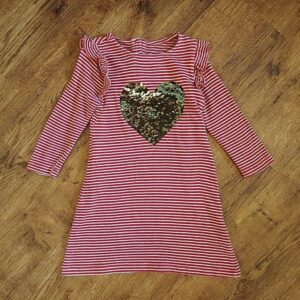 Size 3 Red & White Reversible-Sequined Loveheart Dress EUC