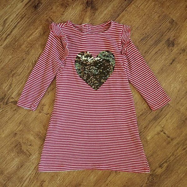 Size 3 Red & White Reversible-Sequined Loveheart Dress EUC