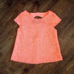 Size 3 Target Bright Orange Short Sleeve Lace Top EUC