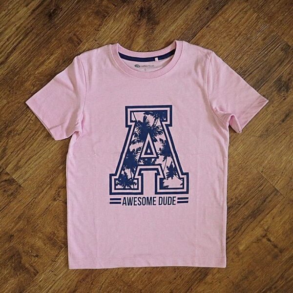 Size 4 B-Collection Pink & Navy 'Awesome Dude' Tee NOS
