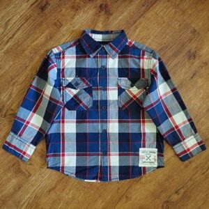 Size 4 Firefox Navy & Red Plaid Long Sleeve Shirt NOS