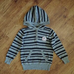 Size 4 H&T Black & Grey Block-Striped Lightweight Hoodie NOS