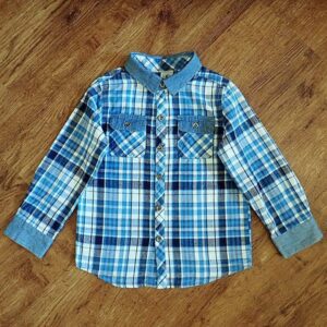 Size 4 H&T Blue & Black Plaid Long Sleeve Shirt EUC