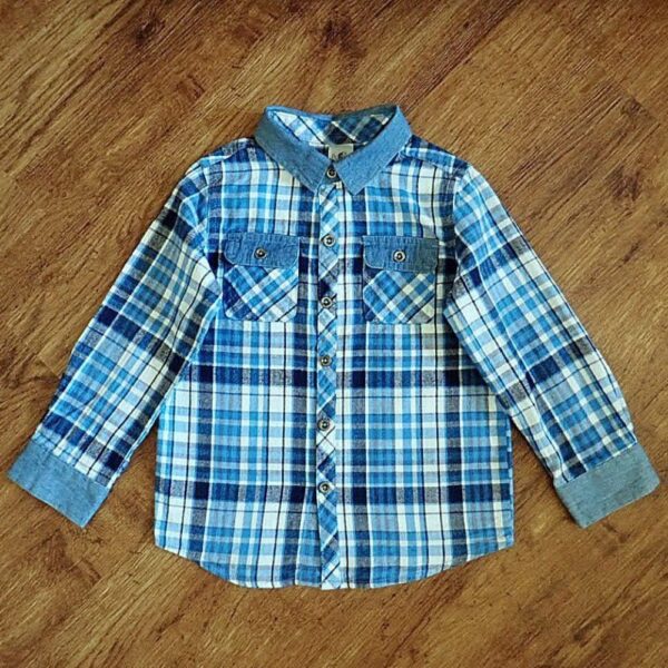 Size 4 H&T Blue & Black Plaid Long Sleeve Shirt EUC