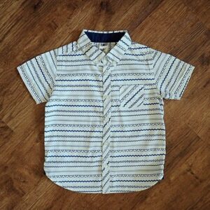 Size 4 H&T Blue & White Geometric-Stripe Short Sleeve Shirt EUC